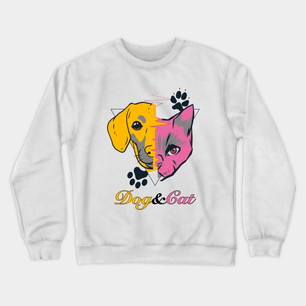 Dog and Cat Pet Drawing Art Crewneck Sweatshirt by Jay's Design